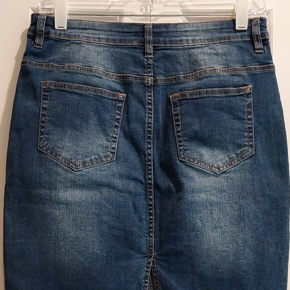 Suko Jeans Blue Denim Stripe Fringe Hem Skirt Women's Size 8 - Picture 8 of 15